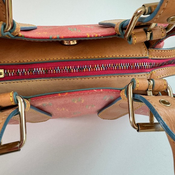 Dooney & Bourke Y2K Small Buckle Satchel Monogram Leather Bag Satchel Rainbow - Picture 8 of 14